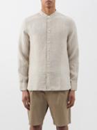120 Lino 120% Lino - Stand-collar Patch-pocket Linen Shirt - Mens - Beige