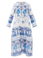 Matchesfashion.com Le Sirenuse, Positano - Gaida Winter Garden-print Cotton Kaftan Dress - Womens - Blue Print