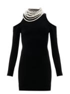Matchesfashion.com Balmain - Pearl Cut Out Shoulder Velvet Mini Dress - Womens - Black