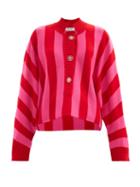 Matchesfashion.com The Attico - Half-button Striped Merino-wool Sweater - Womens - Pink Stripe
