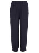 Matchesfashion.com Ganni - High-rise Checked-twill Tapered-leg Trousers - Womens - Navy