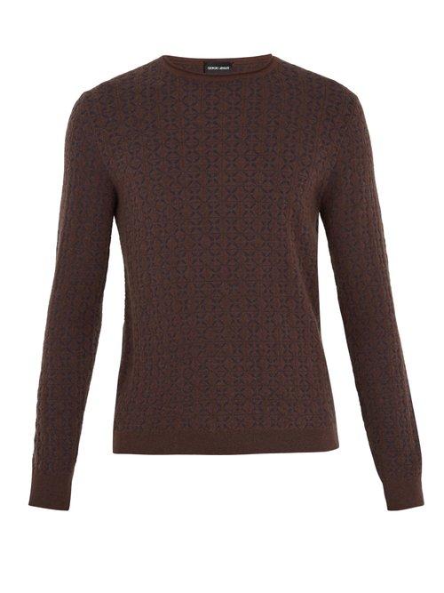 Matchesfashion.com Giorgio Armani - Geometric Intarsia Crew Neck Sweater - Mens - Brown