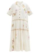 Matchesfashion.com Story Mfg. - Eden Spiral Trip-print Organic-cotton Blend Dress - Womens - Ivory