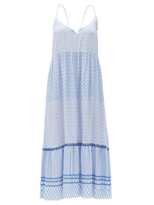 Matchesfashion.com Heidi Klein - Tile-print Twisted-back Poplin Midi Dress - Womens - Blue Print