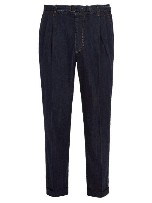 Matchesfashion.com Prada - Pleated Belted Jeans - Mens - Denim