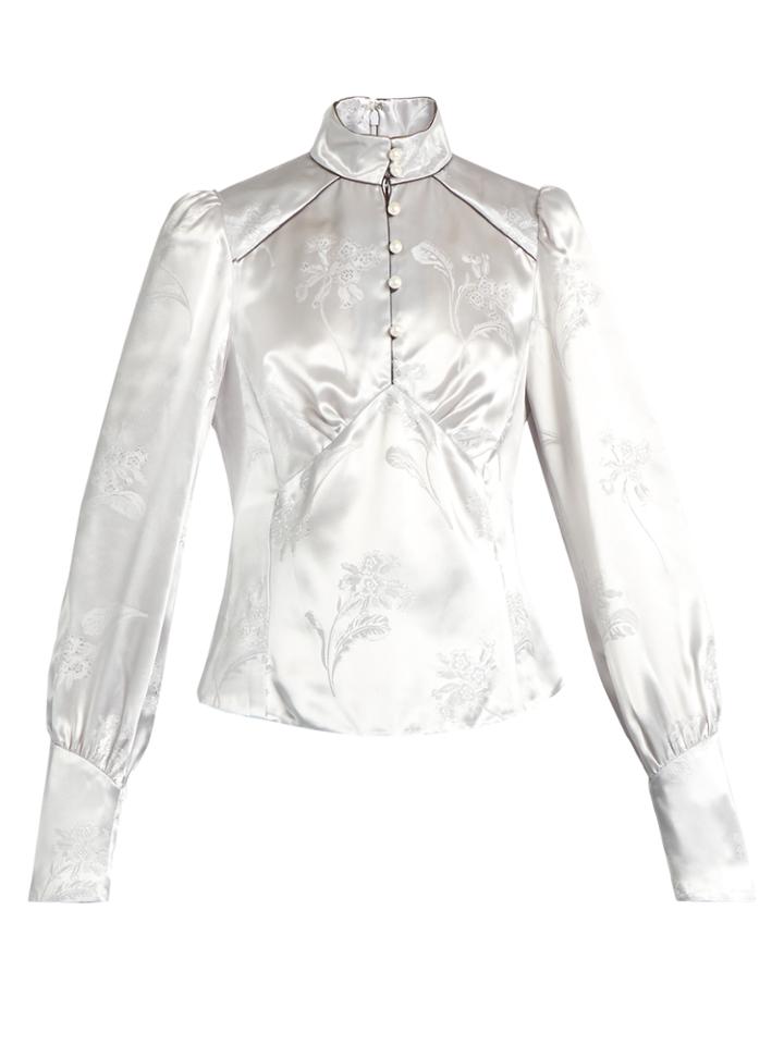 Marc Jacobs Mandarin-collar Floral-jacquard Satin Blouse