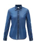 Matchesfashion.com Burberry - Topstitched Sheer-jersey Button-down Shirt - Womens - Navy