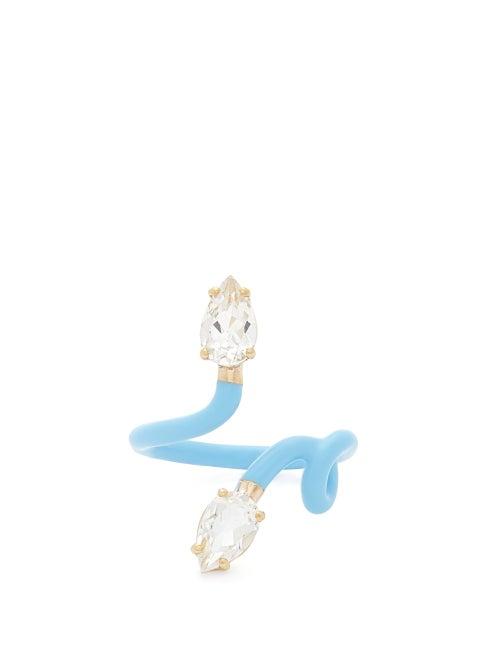 Matchesfashion.com Bea Bongiasca - Double Vine Crystal, Gold & Enamel Ring - Womens - Light Blue