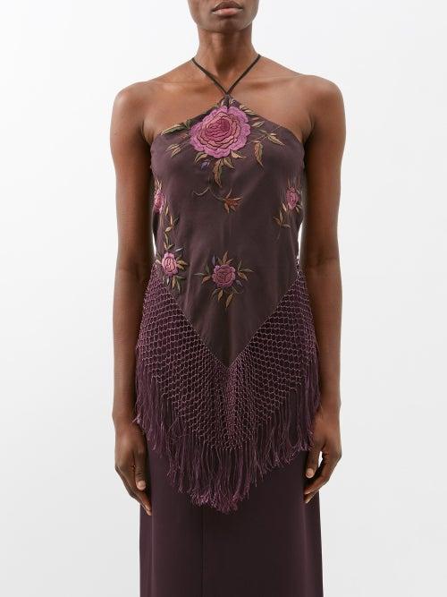 Conner Ives - Halterneck Upcycled Piano Shawl Top - Womens - Dark Purple