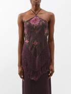 Conner Ives - Halterneck Upcycled Piano Shawl Top - Womens - Dark Purple