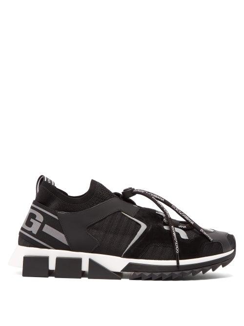 Matchesfashion.com Dolce & Gabbana - Sorrento Leather Trimmed Knitted Trainers - Mens - Black Multi