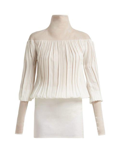 Matchesfashion.com Jil Sander - Fois Gathered Twill And Crepe Blouse - Womens - White