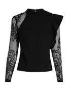 Self-portrait Ophelia Ruffled Lace-sleeved Blouse