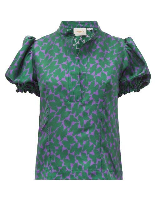 Matchesfashion.com La Doublej - Shortcake Farfalline Verde Print Silk Twill Blouse - Womens - Green
