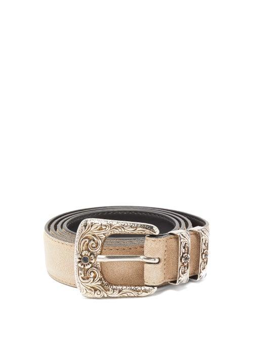 Matchesfashion.com Amiri - Engraved-buckle Suede Belt - Mens - Beige