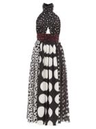 Matchesfashion.com Dolce & Gabbana - Polka-dot Halterneck Silk-blend Dress - Womens - Black White