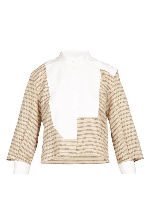 Matchesfashion.com Loewe - Poplin Bib Striped Linen Top - Womens - Brown Multi