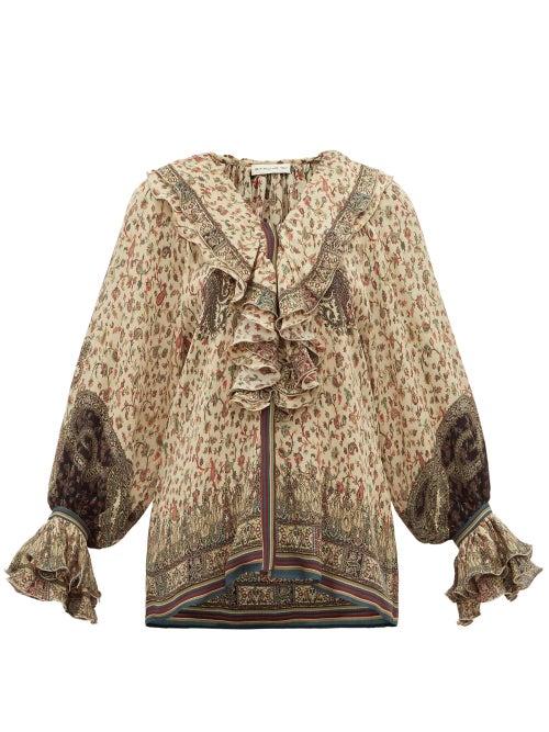 Matchesfashion.com Etro - Devon Paisley Print Silk Blouse - Womens - White Multi