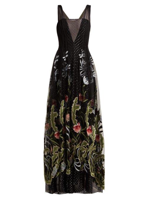 Matchesfashion.com Rodarte - Floral Embroidered Fil Coup Tulle Gown - Womens - Black Multi