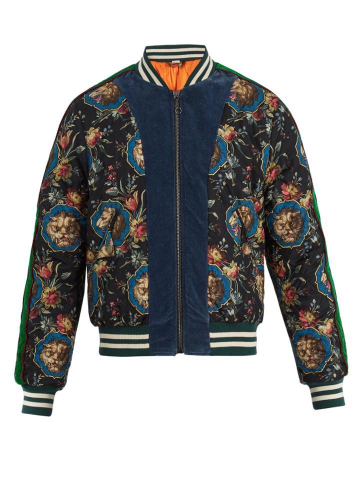 Gucci Floral-print Quilted-silk Bomber Jacket