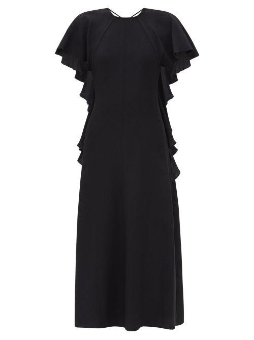 Victoria Beckham - Ruffle-sleeve Open-back Jersey Dress - Womens - Black