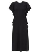 Victoria Beckham - Ruffle-sleeve Open-back Jersey Dress - Womens - Black