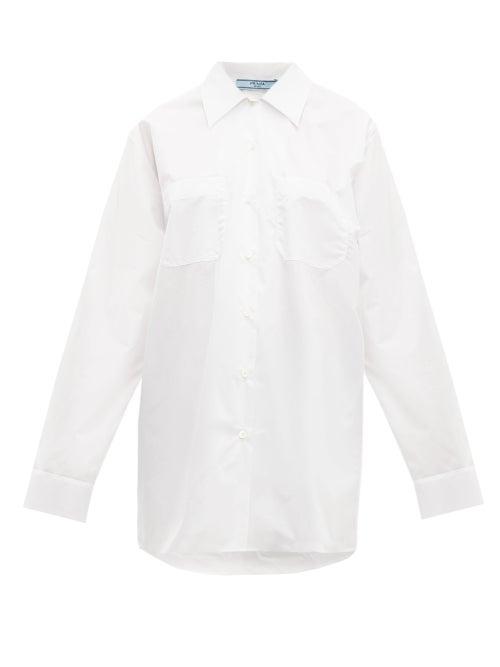 Matchesfashion.com Prada - Oversized Bow Embellished Cotton Poplin Shirt - Womens - White