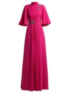Matchesfashion.com Andrew Gn - Crsytal And Sequin Embroidered Pleated Silk Gown - Womens - Pink