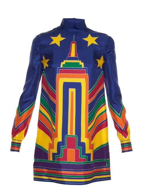 Valentino Skyline-print High-neck Tunic Dress