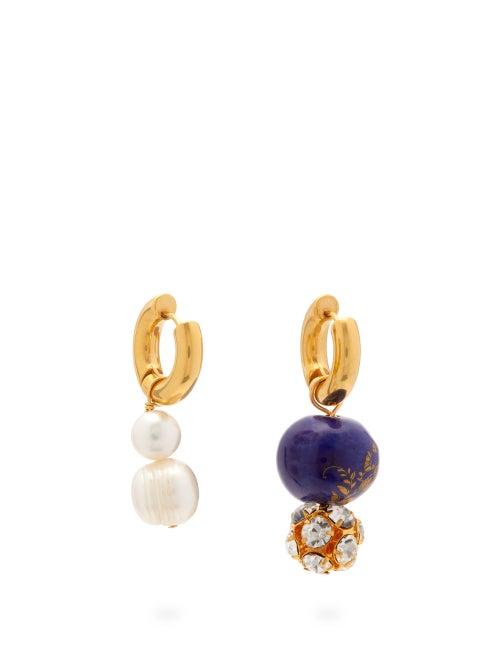 Matchesfashion.com Timeless Pearly - Mismatched Pearl, Crystal & Gold-plated Earrings - Womens - Blue Gold