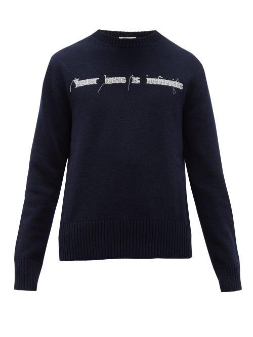 Matchesfashion.com Valentino - Embroidered Virgin-wool Sweater - Mens - Navy