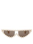 Matchesfashion.com Gucci - Pearl Embellished Cat Eye Sunglasses - Womens - Grey Gold