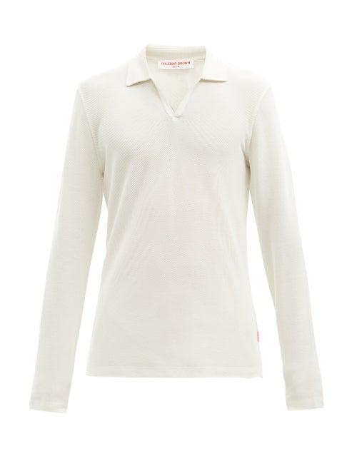 Matchesfashion.com Orlebar Brown - Felix Cotton Waffle-jersey Long-sleeved Polo Shirt - Mens - Beige