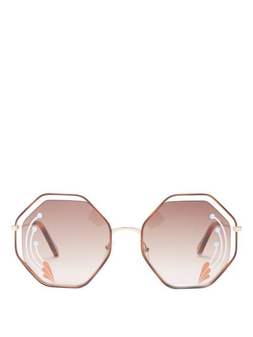 Matchesfashion.com Chlo - Poppy Hexagon Metal Sunglasses - Womens - Brown Multi