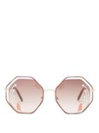 Matchesfashion.com Chlo - Poppy Hexagon Metal Sunglasses - Womens - Brown Multi