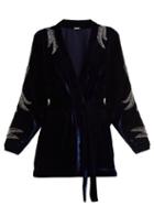Matchesfashion.com Dodo Bar Or - Corinne Bead Embellished Velvet Kimono Jacket - Womens - Navy