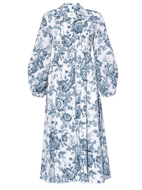 Matchesfashion.com Erdem - Kendrick Toile De Jouy Poplin Midi Dress - Womens - White Navy