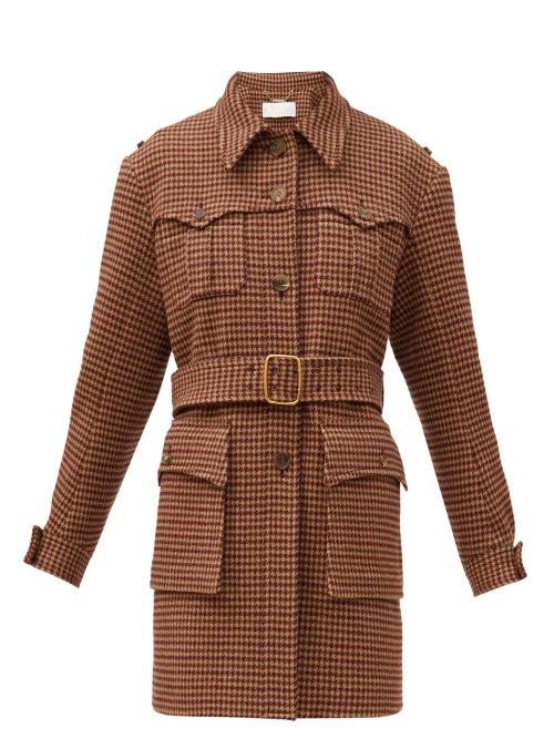 Matchesfashion.com Chlo - Houndstooth-tweed Belted Coat - Womens - Beige Multi