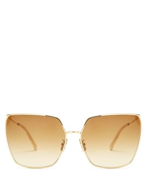 Matchesfashion.com Celine Eyewear - Square Butterfly-frame Metal Glasses - Womens - Brown Gold