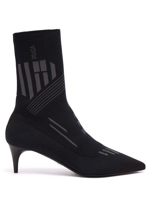 Matchesfashion.com Prada - Geometric Stretch Knit Ankle Boots - Womens - Grey Navy