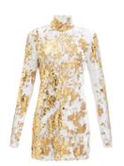 Matchesfashion.com Preen By Thornton Bregazzi - Liona High-neck Sequinned Dress - Womens - Gold