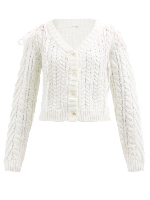 Cecilie Bahnsen - Milo Frilled Cable-knit Wool-blend Cardigan - Womens - Cream