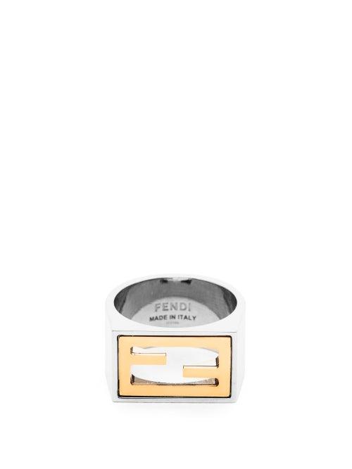 Matchesfashion.com Fendi - Ff Cutout Ring - Mens - Silver Gold