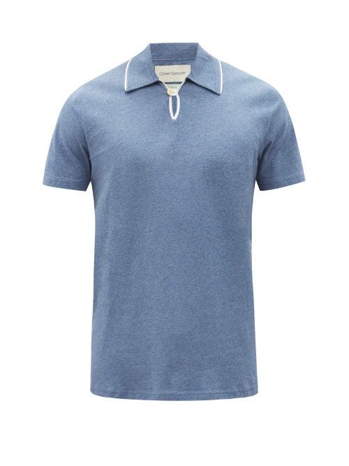 Matchesfashion.com Oliver Spencer - Hawthorn Organic Cotton-jersey Polo Shirt - Mens - Light Blue