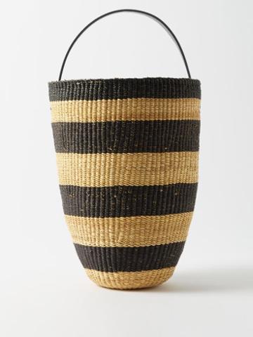 Ins Bressand - Striped Leather-trimmed Elephant-grass Bucket Bag - Womens - Black Multi