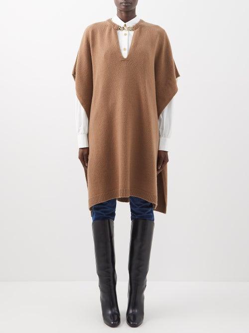 Valentino - V-logo Chain Wool-blend Poncho - Womens - Camel