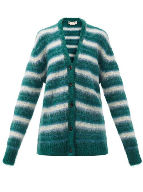 Matchesfashion.com Marni - V-neck Striped Brushed-knit Cardigan - Womens - Green Stripe