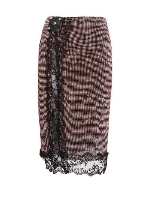 Matchesfashion.com Christopher Kane - Crystal And Lace Trim Crepe Skirt - Womens - Pink
