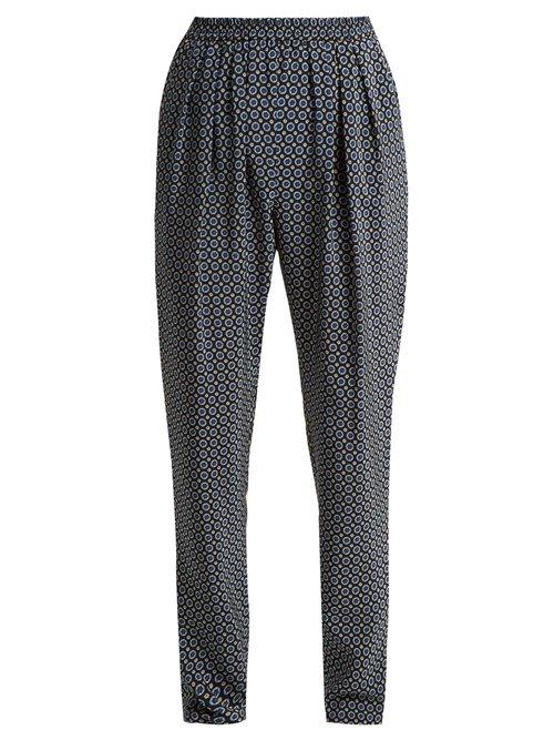 Matchesfashion.com Stella Mccartney - Christine Tie Print Silk Trousers - Womens - Navy Print