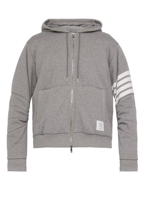 Matchesfashion.com Thom Browne - Down Filled Zip Through Cotton Hooded Sweatshirt - Mens - Light Grey